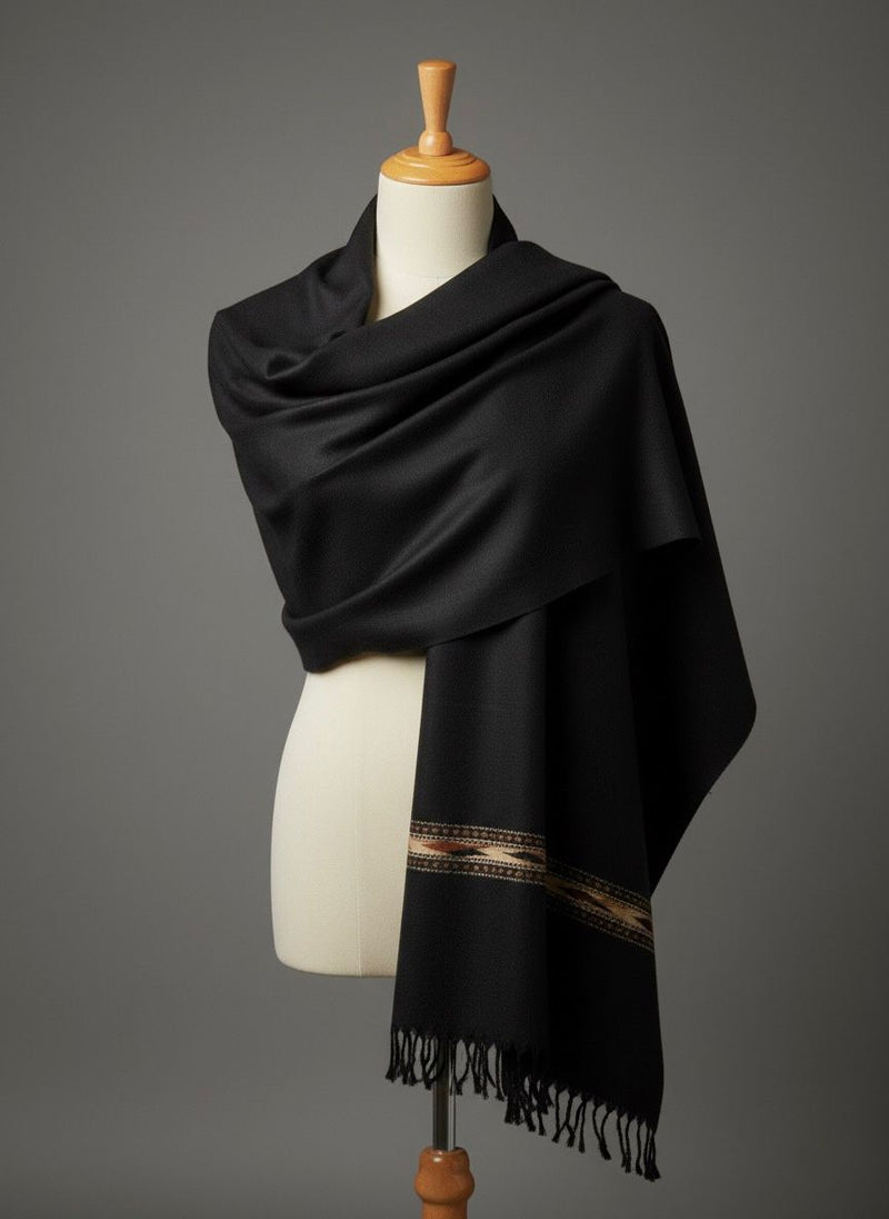 Black Pure Wool Shawl