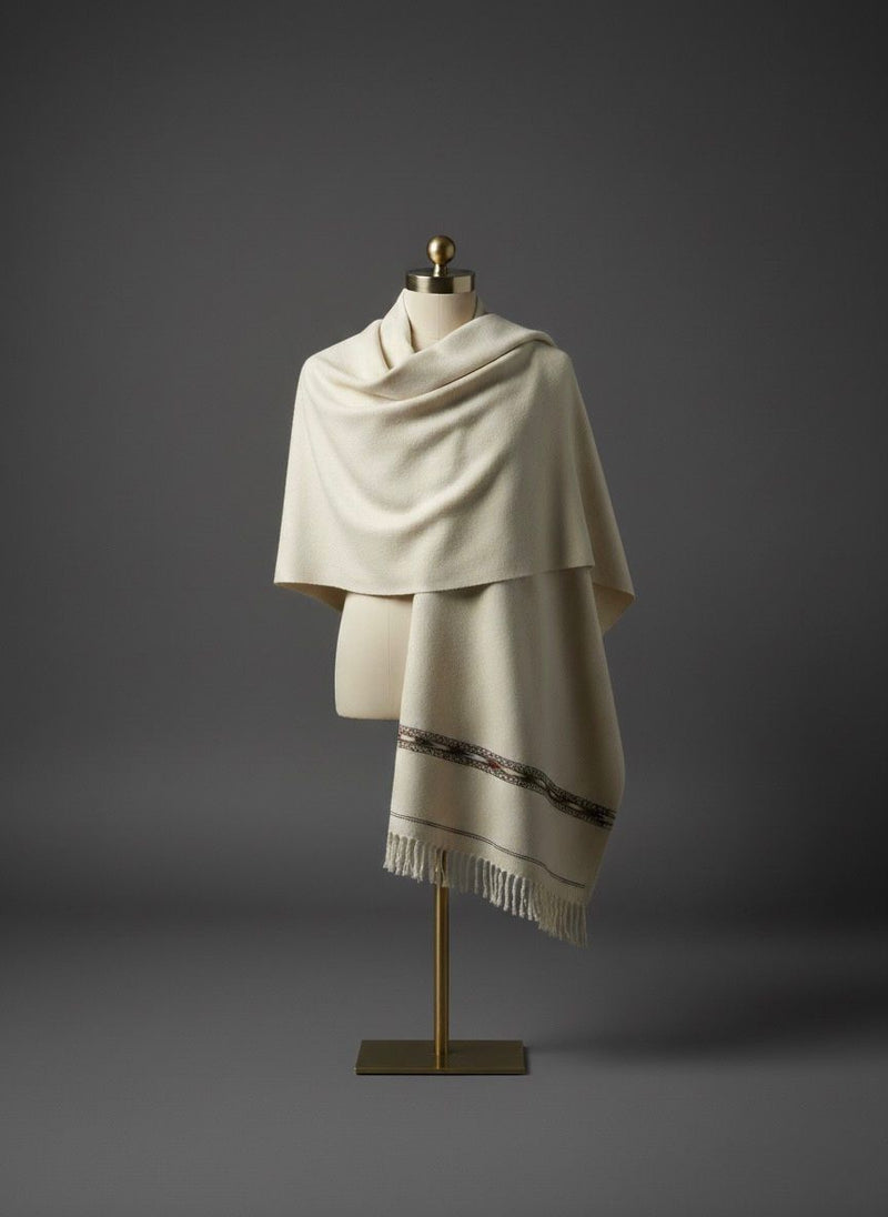 Off White Pure Wool Shawl